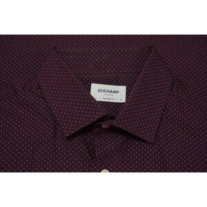 Duchamp London Merlot Red Geometric Tailored Fit Cotton Dress Shirt Sz 17
